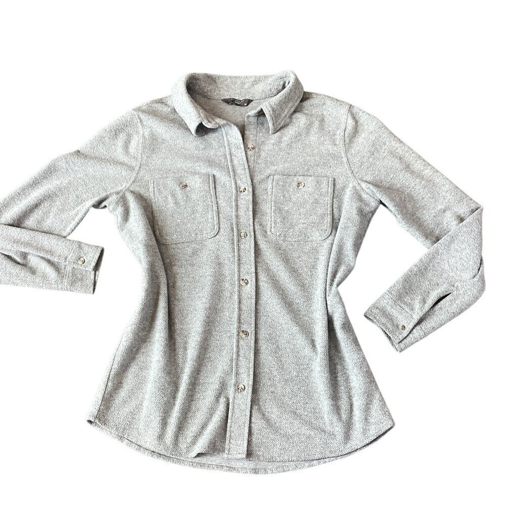Women's M Gray "Cozy Button-Down Shirt" #351C